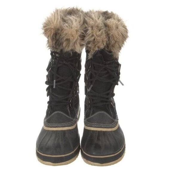 SOREL Joan of Arctic Snow Winter Boots 10 Black Waterproof Leather Faux Fur Cuff - Picture 5 of 7